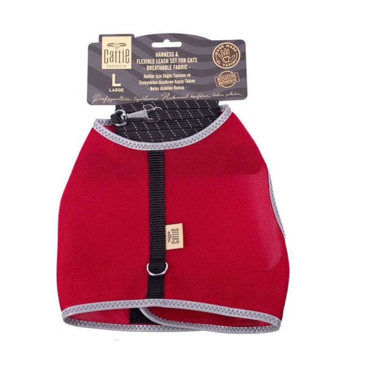 Cattie Havalı Dokuma Kedi Göğüs ve Gezdirme Takımı Large Kırmızı 1.5x30-40 Cm Cattie Havalı Dokuma Kedi Göğüs ve Gezdirme Takımı Large Kırmızı 1.5x30-40 Cm
