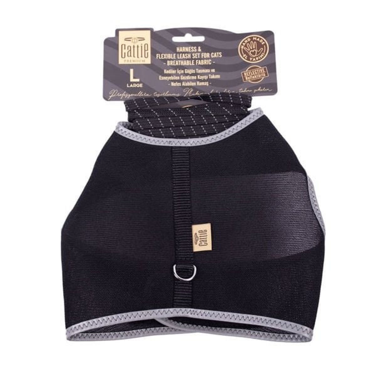 Cattie Havalı Dokuma Kedi Göğüs ve Gezdirme Takımı Large Siyah 1.5x30-40 Cm Cattie Havalı Dokuma Kedi Göğüs ve Gezdirme Takımı Large Siyah 1.5x30-40 Cm