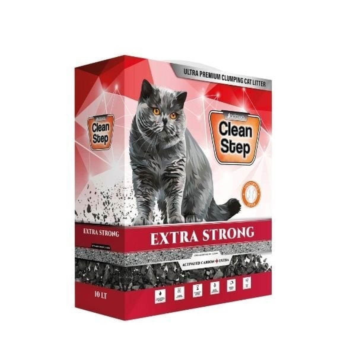 Clean Step Extra Strong Aktif Karbonlu İnce Taneli Topaklanan Bentonit Kedi Kumu 10 Lt