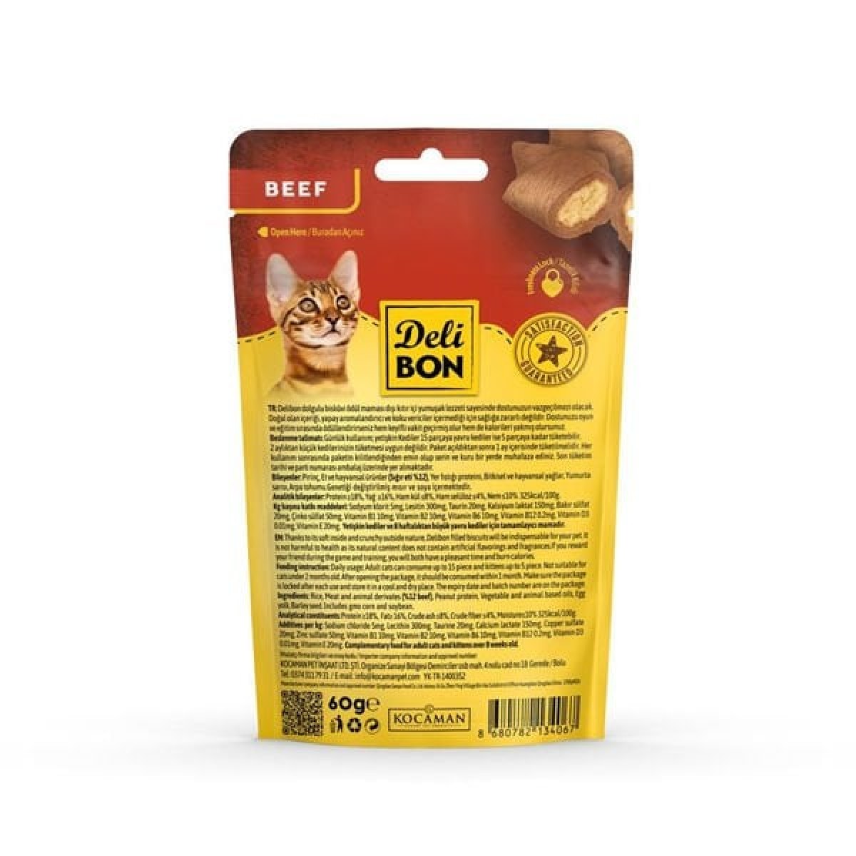 Delibon Chrunchy İçi Dolgulu Sığır Etli Kedi Ödül Bisküvisi 60 Gr