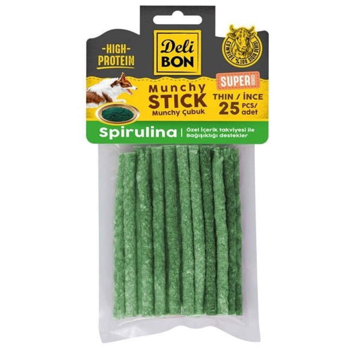 Delibon Süper Munchy Çubuk Spirulinalı Köpek Çiğneme Kemiği İnce 25 Adet Delibon Süper Munchy Çubuk Spirulinalı Köpek Çiğneme Kemiği İnce 25 Adet