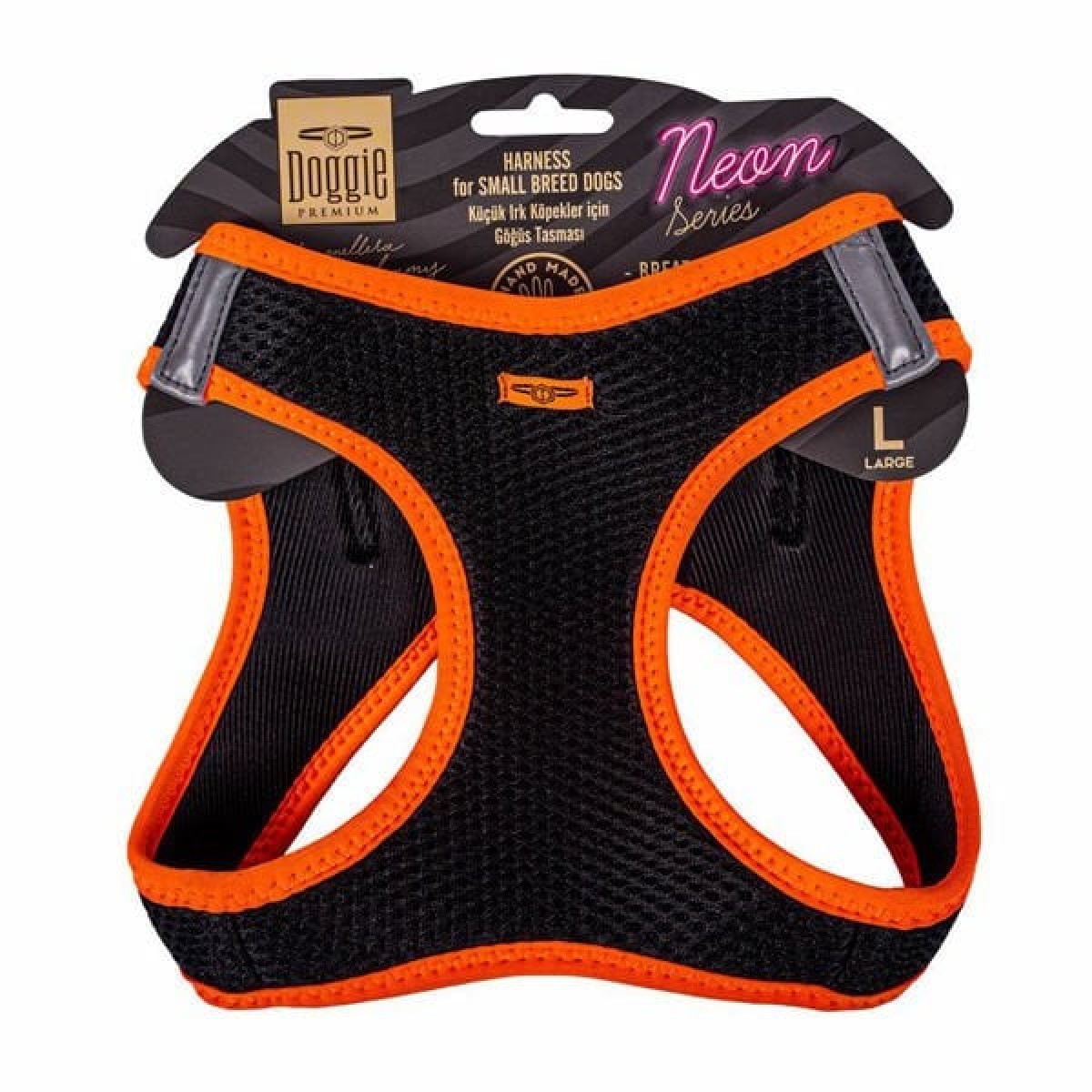 Doggie Havalı Dokuma Neon Küçük Irk Köpek Göğüs Tasması Large Turuncu 42-48 Cm