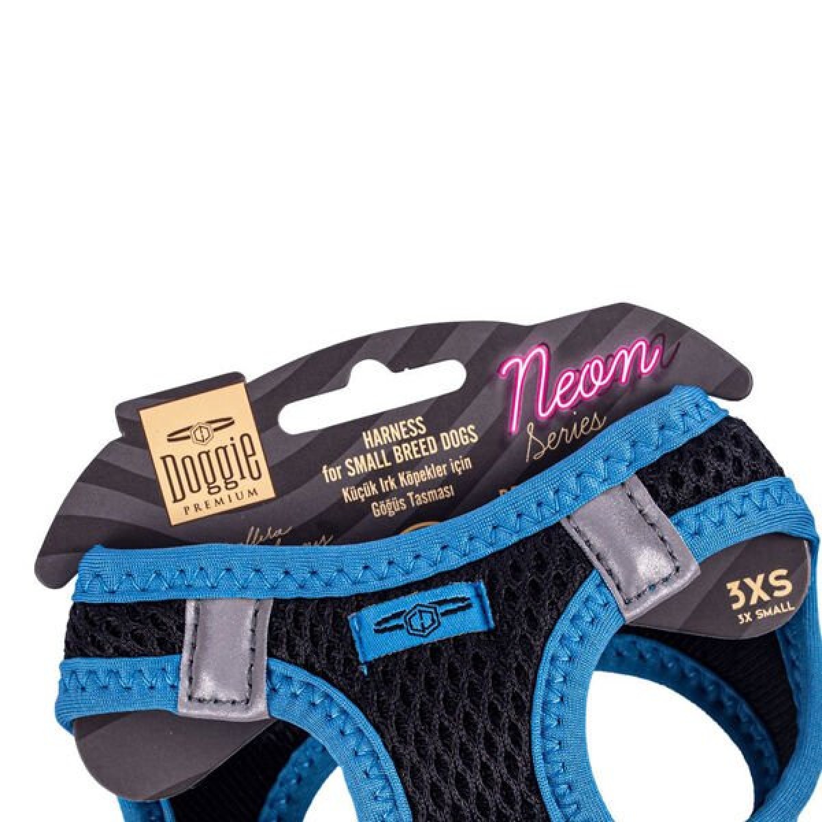 Doggie Havalı Dokuma Neon Küçük Irk Köpek Göğüs Tasması Xxxsmall Mavi 22-26 Cm