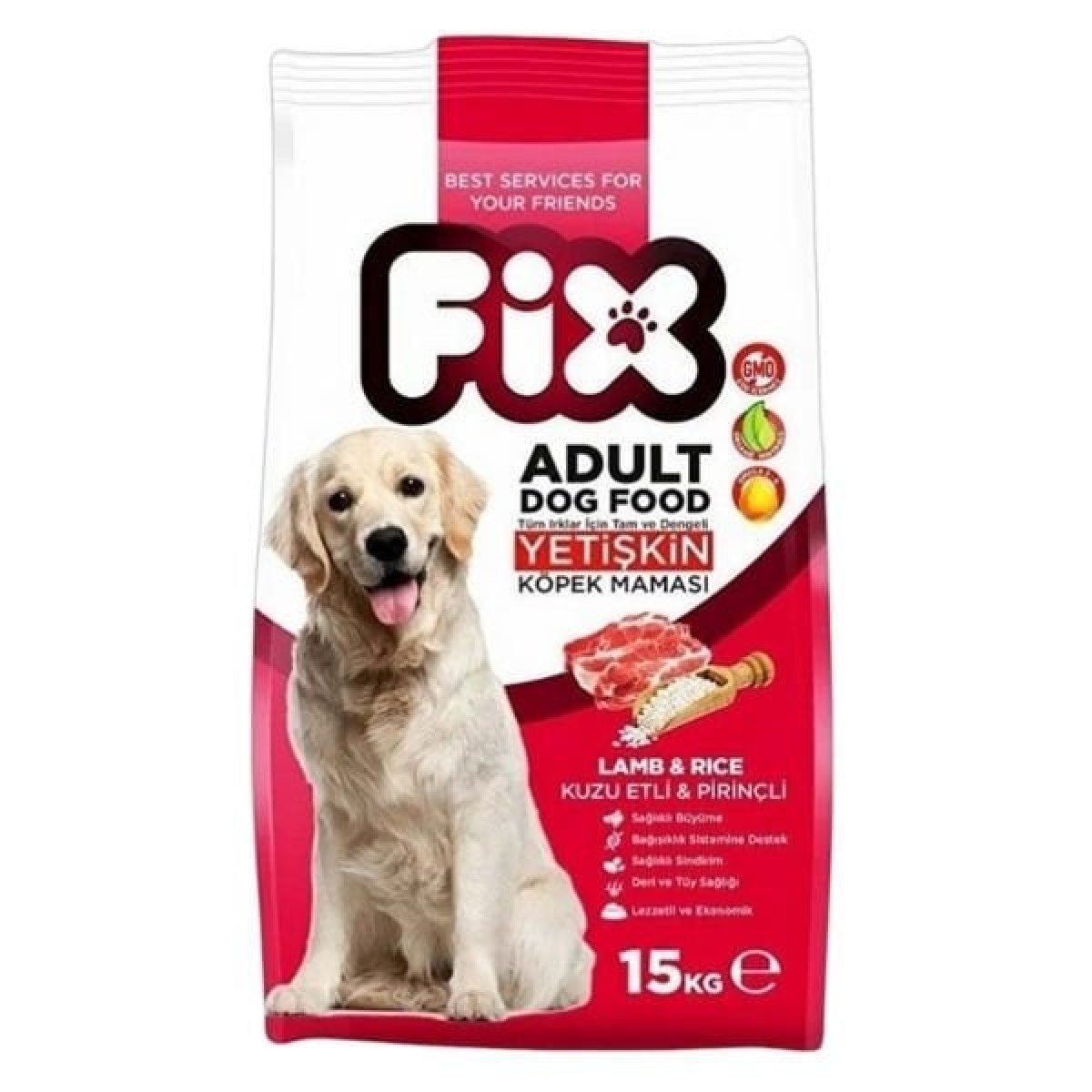 Fix Kuzu Etli ve Pirinçli Yetişkin Köpek Maması 15 Kg