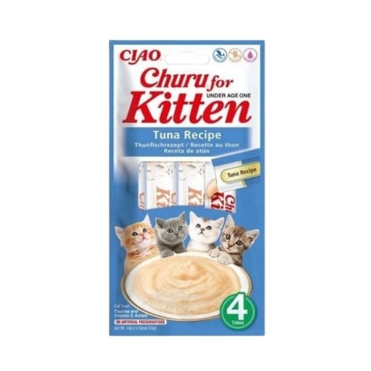 Inaba Ciao Churu Kitten Tuna Balıklı Yavru Kediler için Sıvı Kedi Ödül Maması 14 Gr 4 Adet Inaba Ciao Churu Kitten Tuna Balıklı Yavru Kediler için Sıvı Kedi Ödül Maması 14 Gr 4 Adet