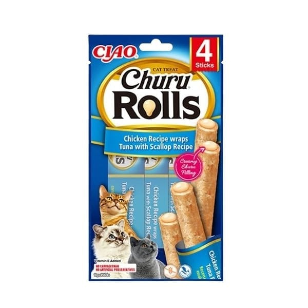 Inaba Ciao Churu Rolls Sticks Tavuk Sargılı Deniz Taraklı ve Ton Balıklı Kedi Ödül Maması 10 Gr 4 Adet Inaba Ciao Churu Rolls Sticks Tavuk Sargılı Deniz Taraklı ve Ton Balıklı Kedi Ödül Maması 10 Gr 4 Adet