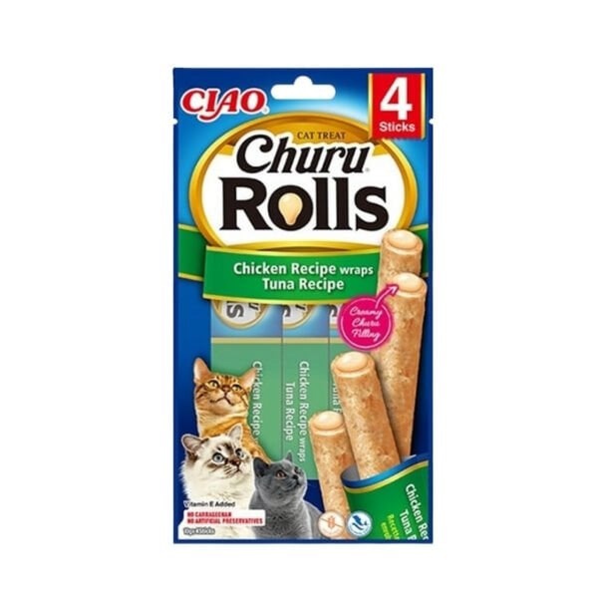 Inaba Ciao Churu Rolls Sticks Tavuk Sargılı ve Ton Balıklı Kedi Ödül Maması 10 Gr 4 Adet Inaba Ciao Churu Rolls Sticks Tavuk Sargılı ve Ton Balıklı Kedi Ödül Maması 10 Gr 4 Adet