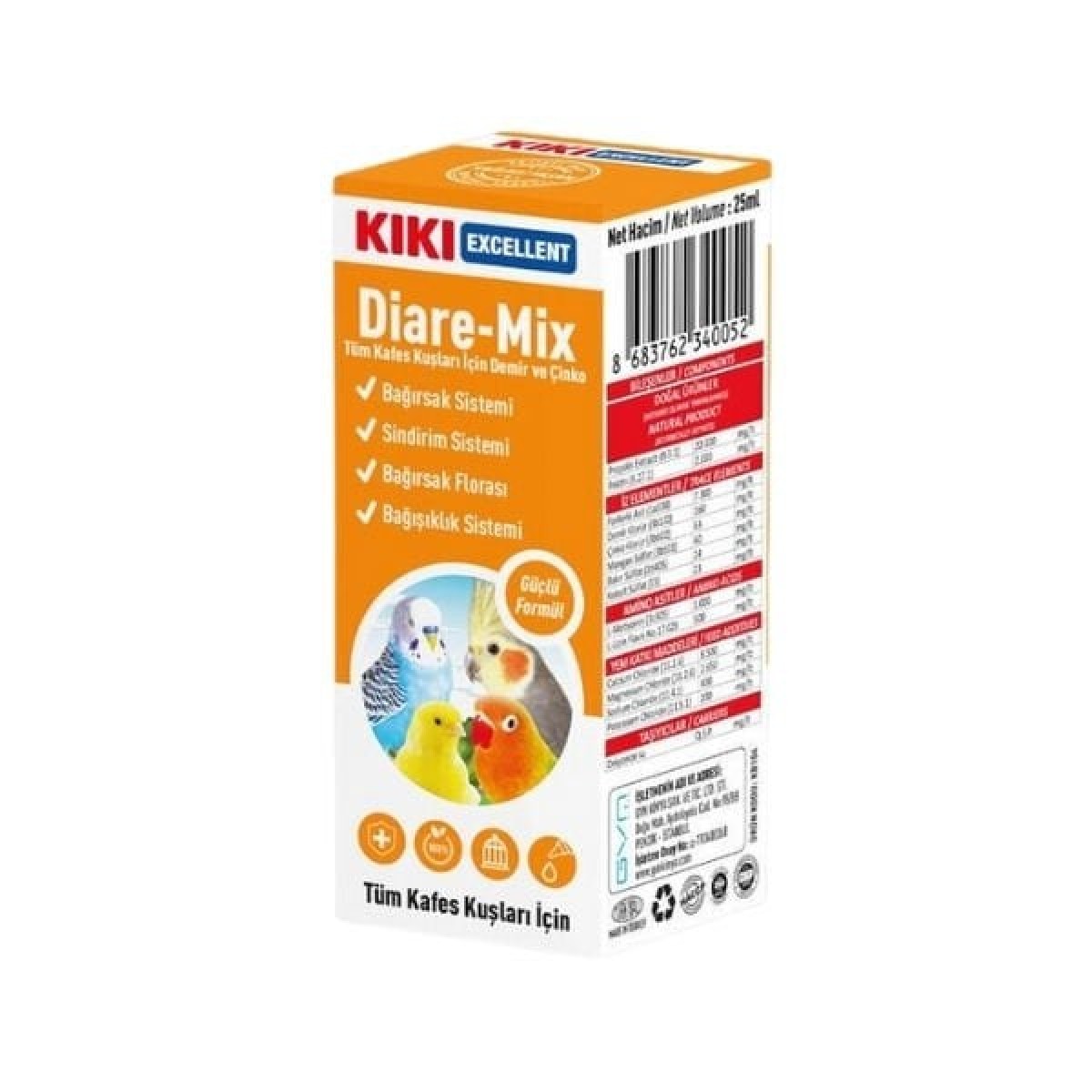 Kiki Excellent Diare Mix Kuşlar için Bağışıklık ve Sindirim Sistemi Destekleyici Sıvı Damla 25 Ml Kiki Excellent Diare Mix Kuşlar için Bağışıklık ve Sindirim Sistemi Destekleyici Sıvı Damla 25 Ml