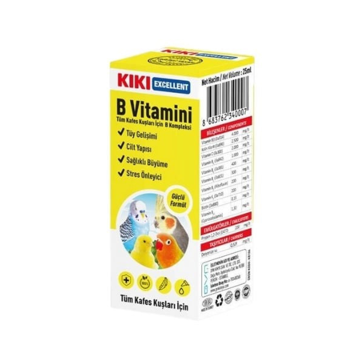 Kiki Excellent Kuşlar için B Vitamini Sıvı Damla 25 Ml