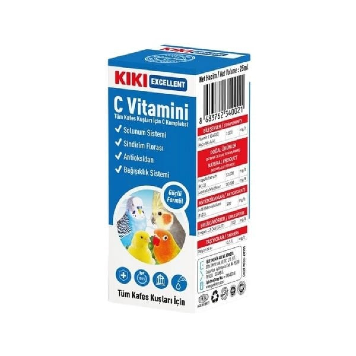 Kiki Excellent Kuşlar için C Vitamini Sıvı Damla 25 Ml Kiki Excellent Kuşlar için C Vitamini Sıvı Damla 25 Ml