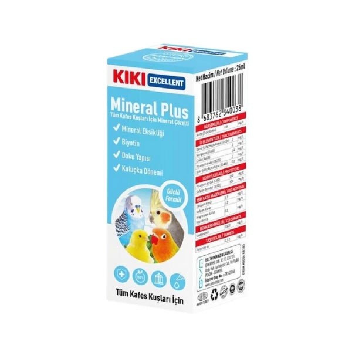 Kiki Excellent Mineral Plus Kuşlar için Mineral Çözelti Sıvı Damla 25 Ml