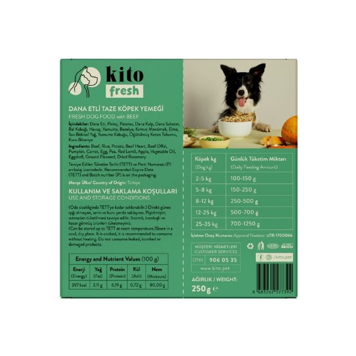 Kito Fresh Dana Etli Hipoalerjenik Taze Köpek Yemeği 250 Gr