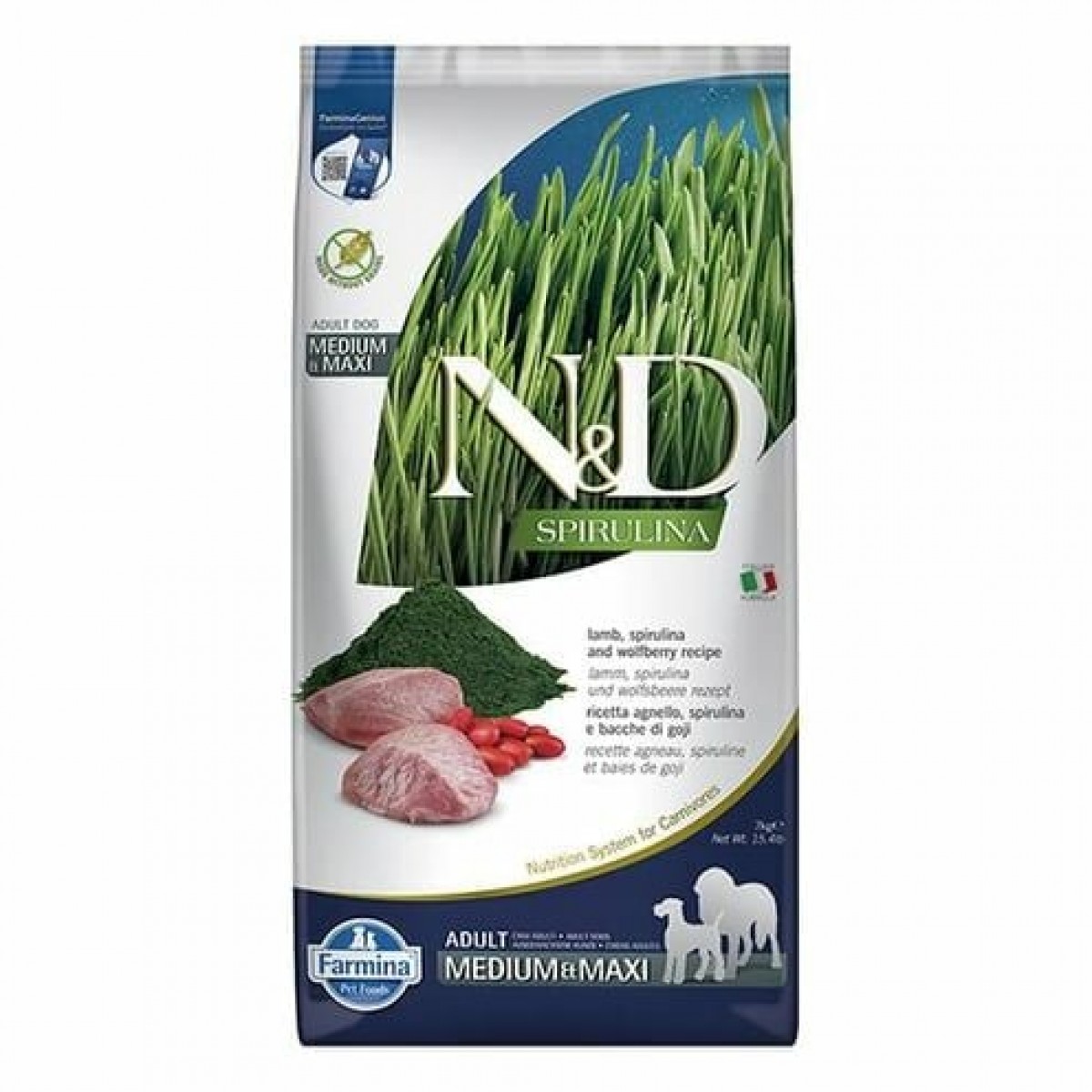 N&D Spirulina Tahılsız Kuzu Etli Orta ve Büyük Irk Yetişkin Köpek Maması 7 Kg