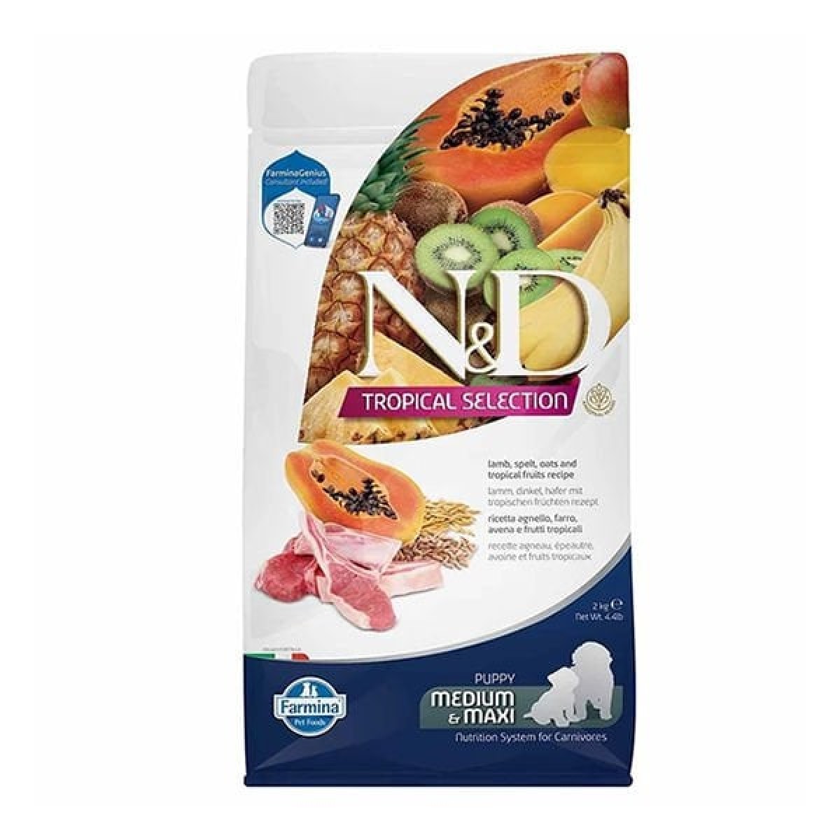 N&D Tropical Selection Kuzu Etli ve Tropical Meyveli Orta ve Büyük Irk Yavru Köpek Maması 2 Kg