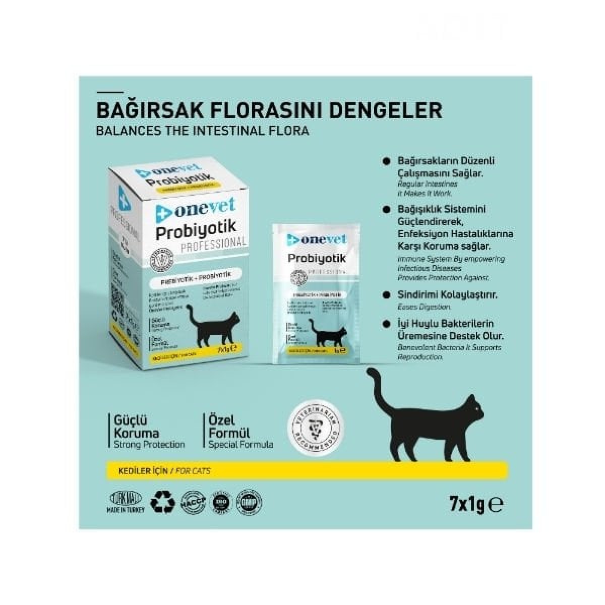 OneVet Sindirim ve Bağışıklık Güçlendirici Kediler için Probiyotik Saşe 1 Gr 7 Adet OneVet Sindirim ve Bağışıklık Güçlendirici Kediler için Probiyotik Saşe 1 Gr 7 Adet