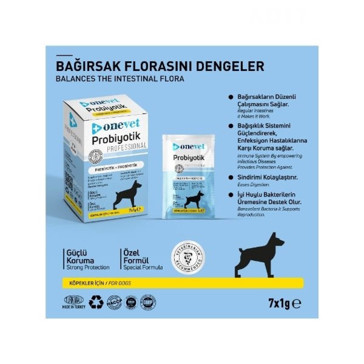 OneVet Sindirim ve Bağışıklık Güçlendirici Köpekler için Probiyotik Saşe 1 Gr 30 Adet OneVet Sindirim ve Bağışıklık Güçlendirici Köpekler için Probiyotik Saşe 1 Gr 30 Adet