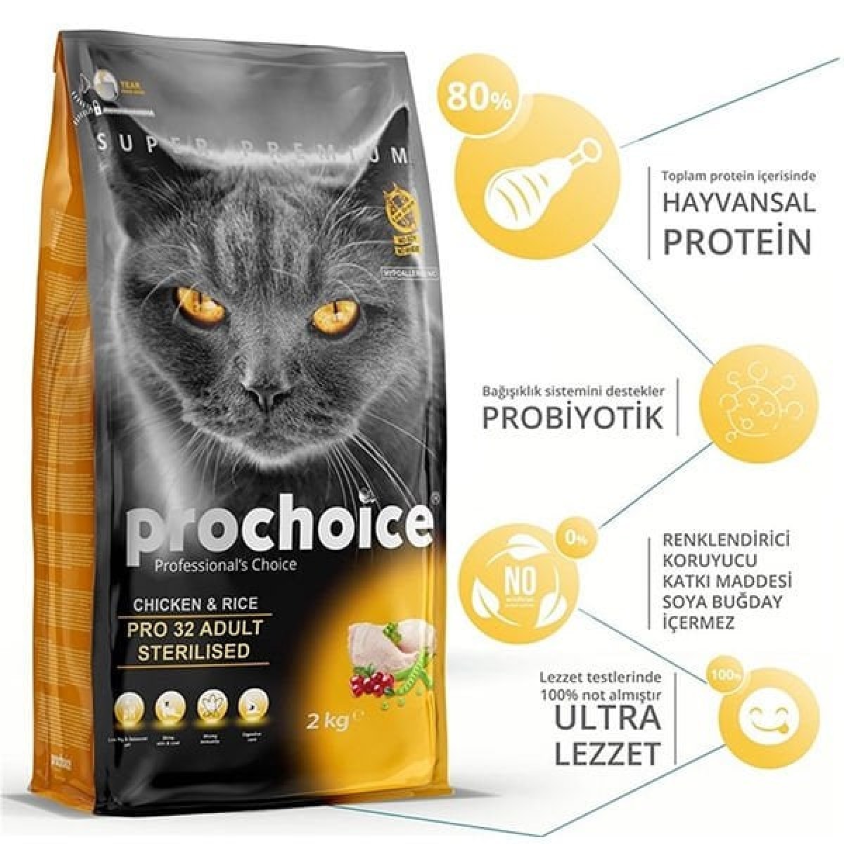 Pro Choice Pro 32 Sterilised Tavuklu Kısırlaştırılmış Kedi Maması 15 Kg Pro Choice Pro 32 Sterilised Tavuklu Kısırlaştırılmış Kedi Maması 15 Kg