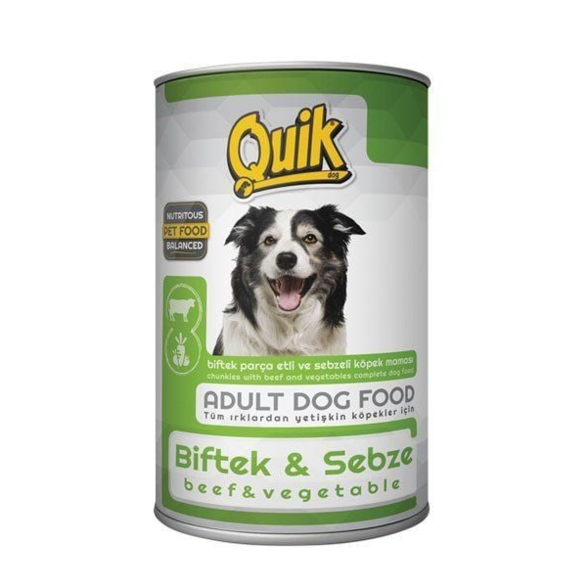 Quik Biftek ve Sebzeli Köpek Maması Konservesi 415 Gr Quik Biftek ve Sebzeli Köpek Maması Konservesi 415 Gr