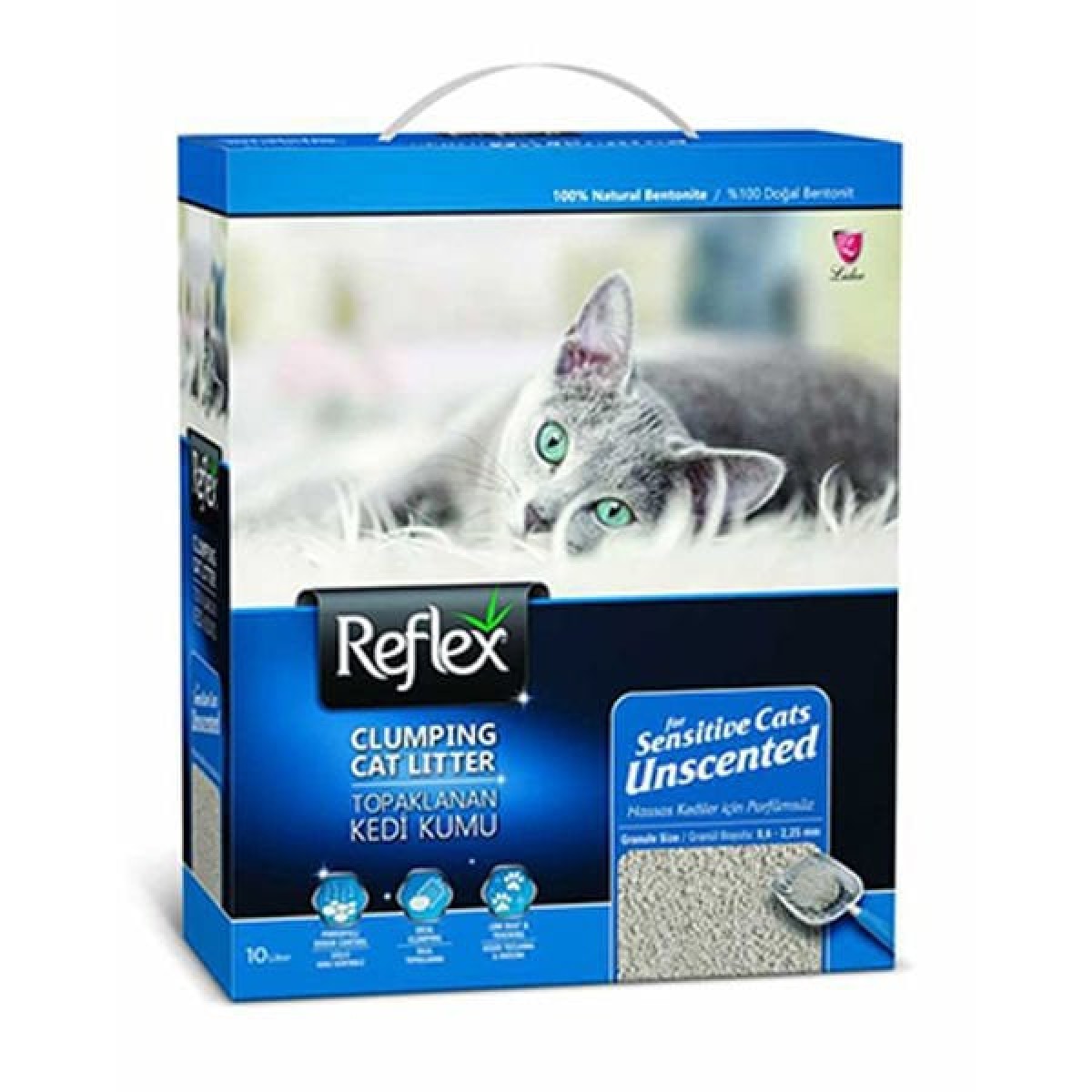 Reflex Sensitive Kokusuz Bentonit Doğal Kedi Kumu 10 Lt Reflex Sensitive Kokusuz Bentonit Doğal Kedi Kumu 10 Lt