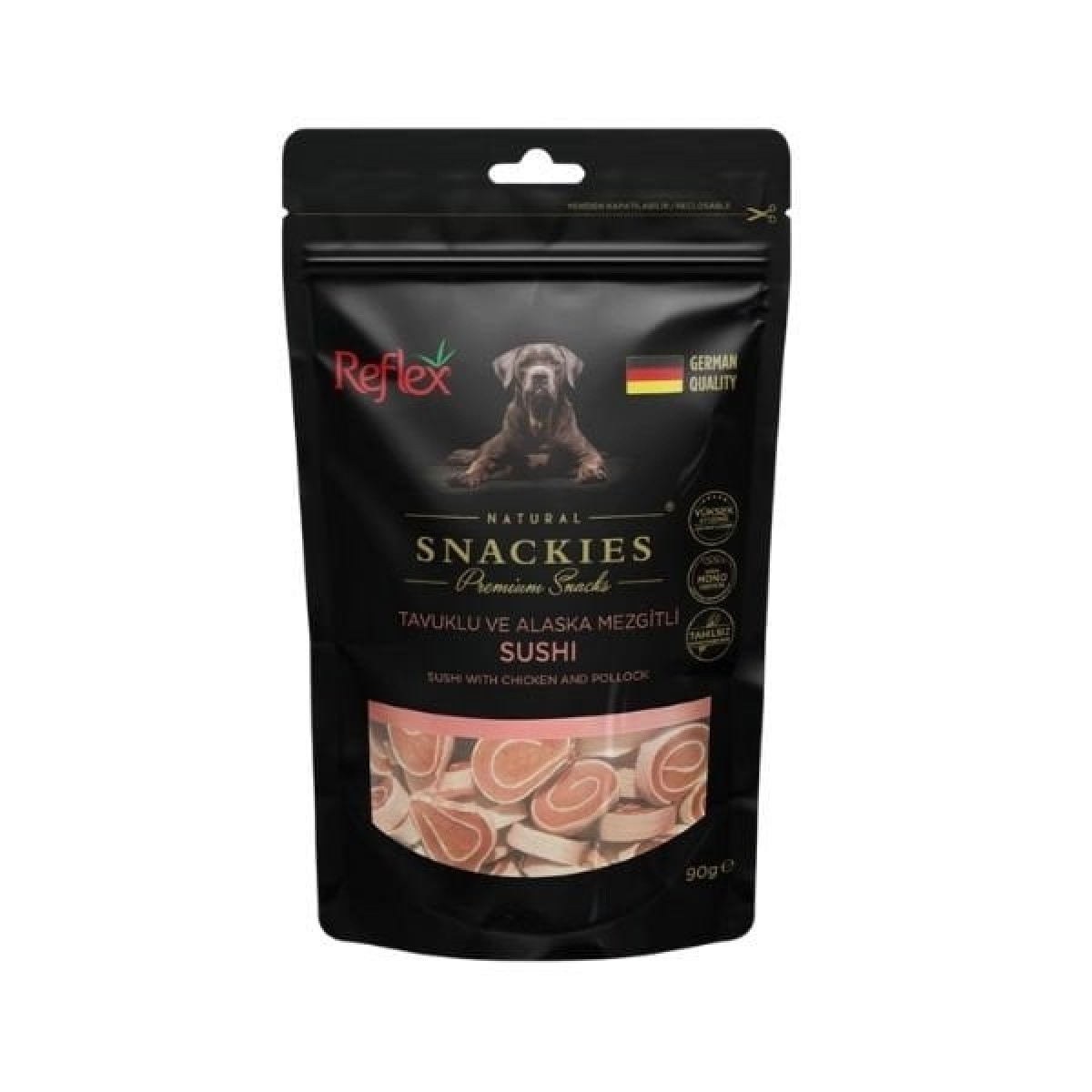 Reflex Snackies Natural Tavuklu ve Balıklı Sushi Tahılsız Köpek Ödül Maması 90 Gr Reflex Snackies Natural Tavuklu ve Balıklı Sushi Tahılsız Köpek Ödül Maması 90 Gr