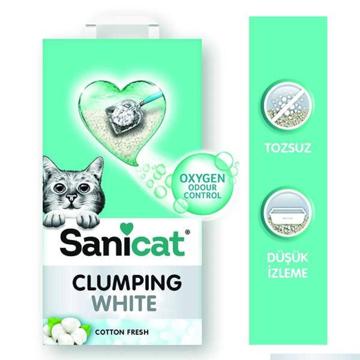 Sanicat Clumping White Cotton Oksijen Kontrol Ultra Emici Kedi Kumu 20 Lt