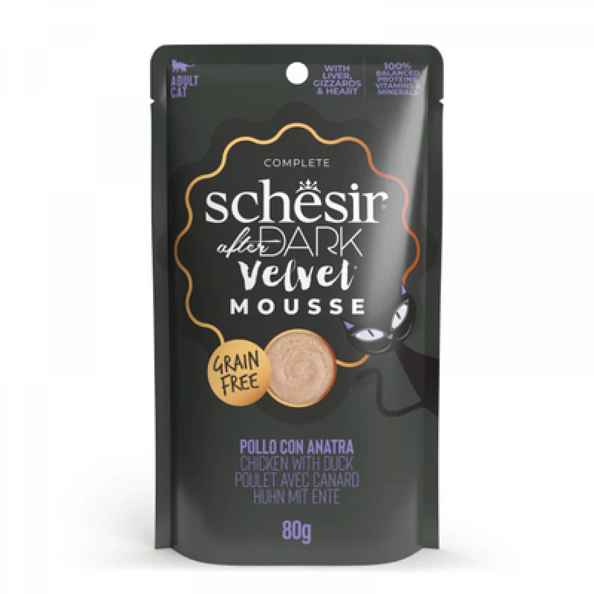 Schesir After Dark Velvet Mousse Tavuklu ve Ördekli Yetişkin Kedi Yaş Maması 80 Gr