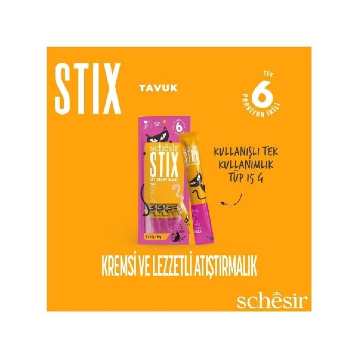 Schesir Cat Stick Tavuklu Sıvı Kedi Ödül Maması 6 Adet 15 Gr