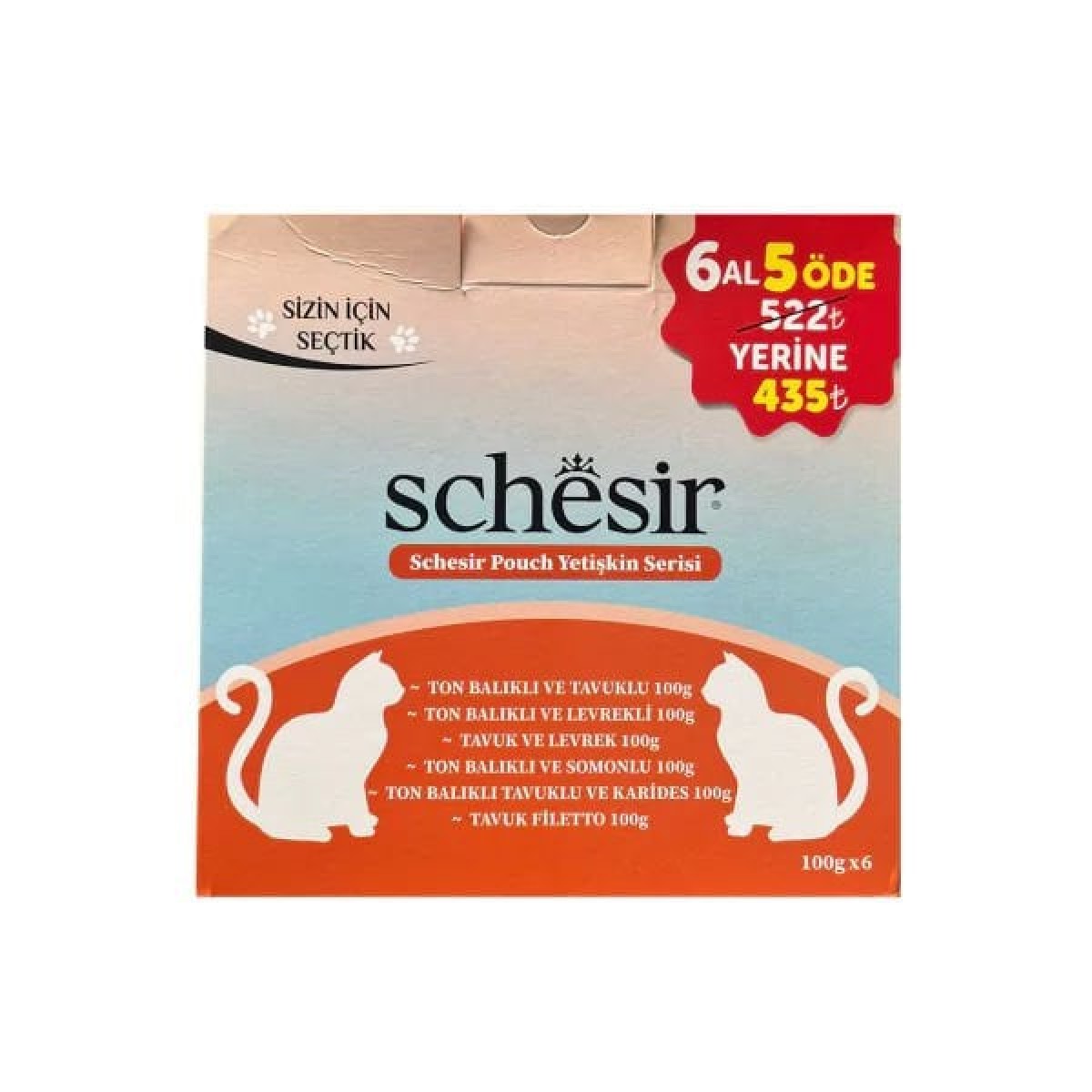 Schesir Deniz Mahsulleri Serisi Yetişkin Konserve Kedi Maması 85 Gr 6 Al 5 Öde