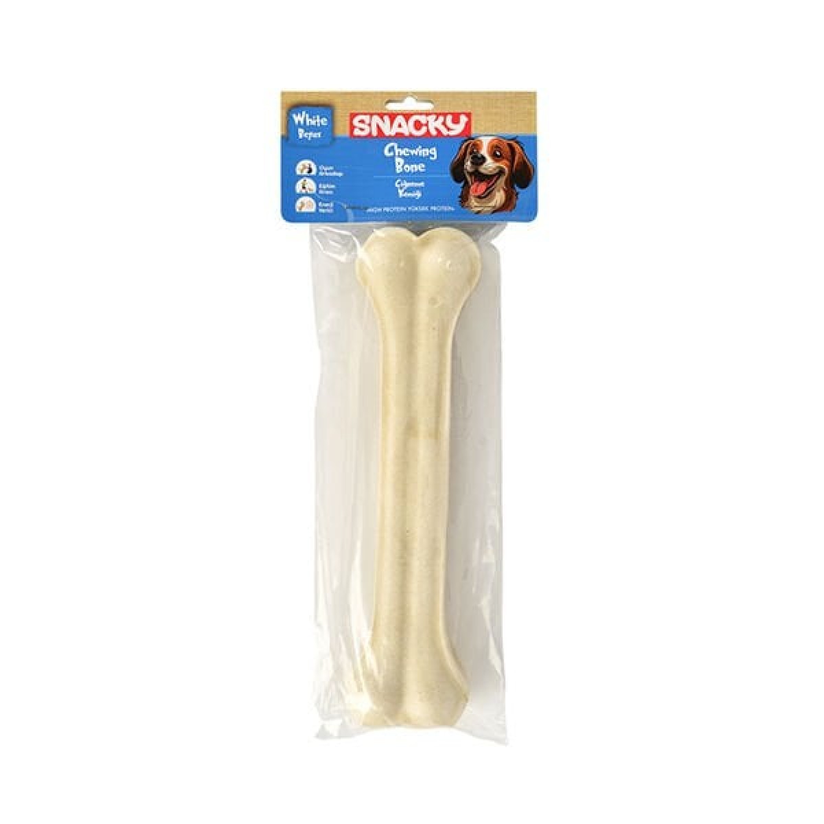 Snacky Beyaz Preslenmiş Yüksek Proteinli Köpek Çiğneme Kemiği 1 Adet 245 Gr Snacky Beyaz Preslenmiş Yüksek Proteinli Köpek Çiğneme Kemiği 1 Adet 245 Gr