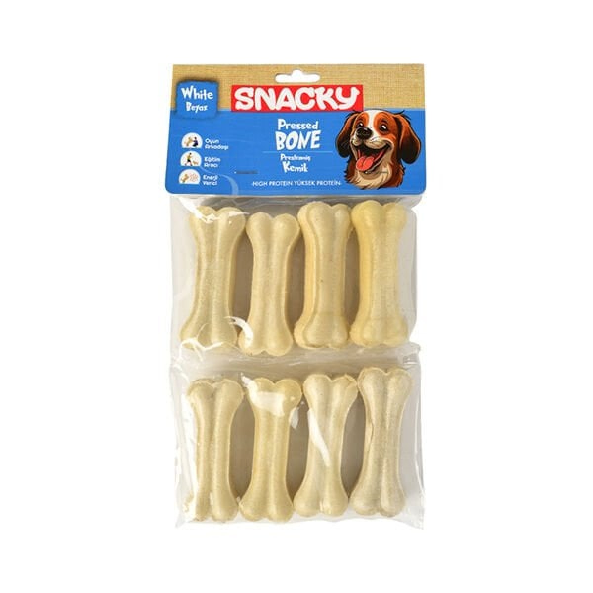 Snacky Beyaz Preslenmiş Yüksek Proteinli Köpek Çiğneme Kemiği 8 Adet 180 Gr