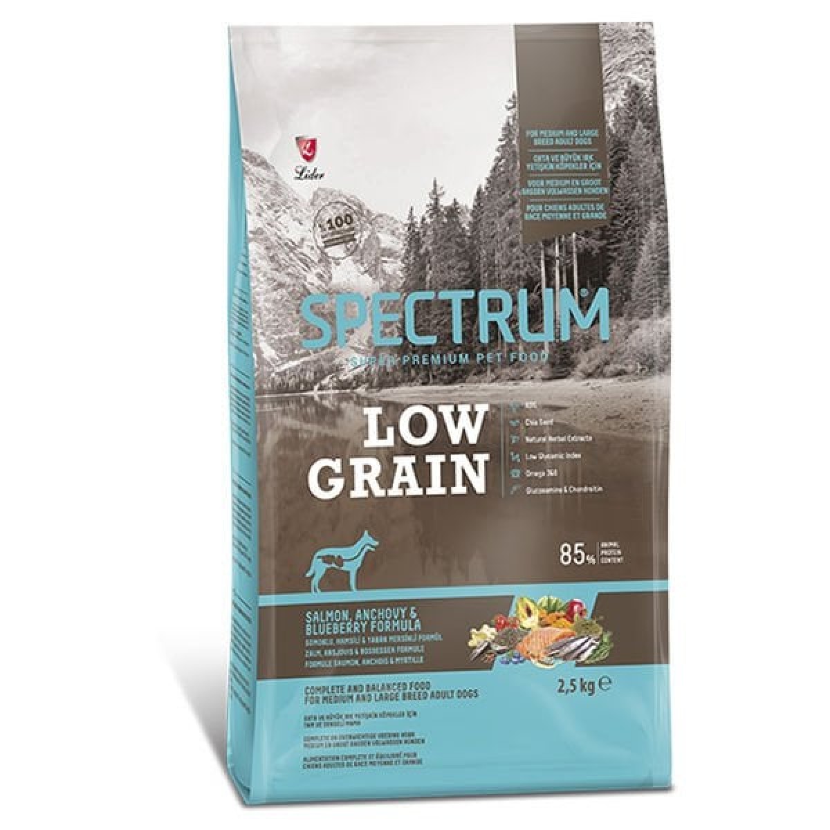 Spectrum Düşük Tahıllı Somonlu Hamsili ve Yaban Mersinli Orta ve Büyük Irk Yetişkin Köpek Maması 2.5 Kg Spectrum Düşük Tahıllı Somonlu Hamsili ve Yaban Mersinli Orta ve Büyük Irk Yetişkin Köpek Maması 2.5 Kg