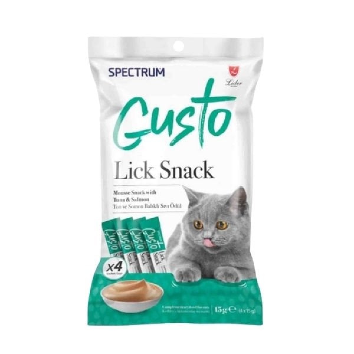 Spectrum Gusto Lick Snack Ton ve Somon Balıklı Sıvı Kedi Ödül Maması 15 Gr 4 Adet Spectrum Gusto Lick Snack Ton ve Somon Balıklı Sıvı Kedi Ödül Maması 15 Gr 4 Adet