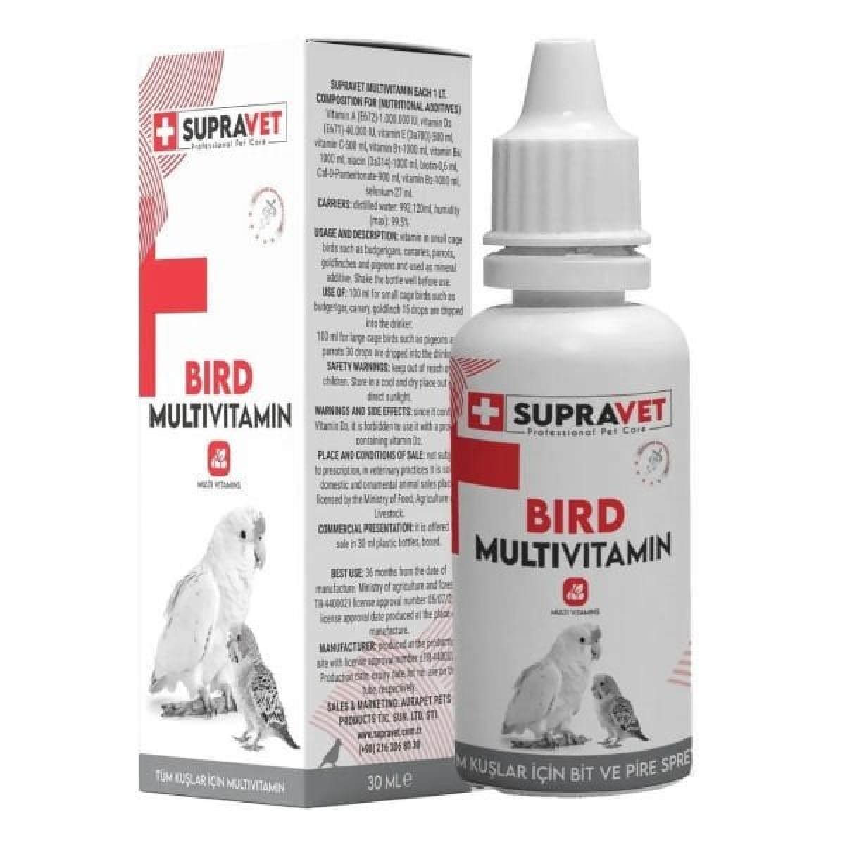 Supravet Plus Kanarya Papağan Güvercin ve Muhabbet Kuşları için Multivitamin Damla 30 Ml