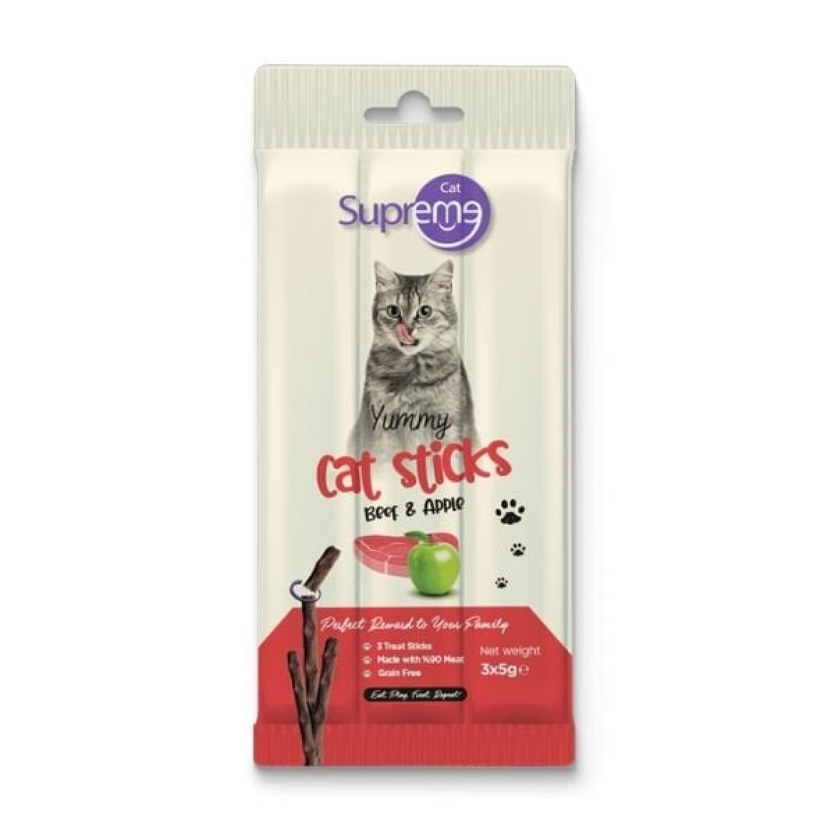 Supreme Cat Sığır Etli ve Elmalı Stick Kedi Ödül Maması 3x5 Gr Supreme Cat Sığır Etli ve Elmalı Stick Kedi Ödül Maması 3x5 Gr