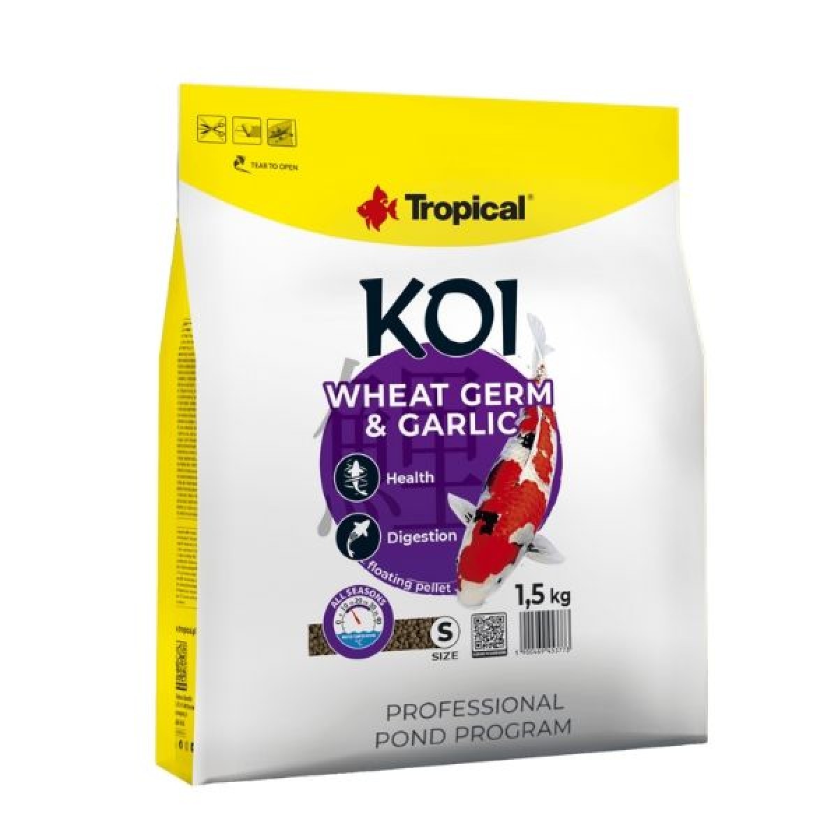 Tropical Koi Wheat Germ & Garlic Koi ve Japon Balıkları için Pellet Balık Yemi Small 5 Lt 1.5 Kg