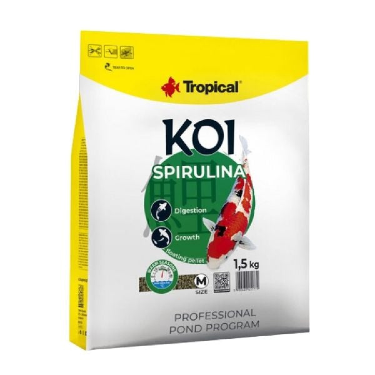 Tropical Spırulına Pellet Koi Balıkları için Spırulına Katkılı Pellet Balık Yemi Medium 5 Lt 1.5 Kg