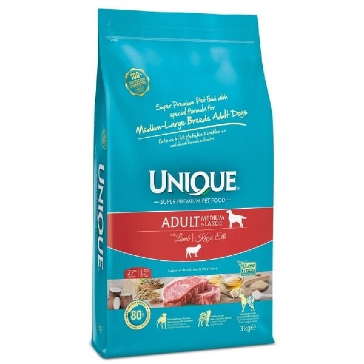 Unique Kuzu Etli Orta ve Büyük Irk Yetişkin Köpek Maması 3 Kg Unique Kuzu Etli Orta ve Büyük Irk Yetişkin Köpek Maması 3 Kg