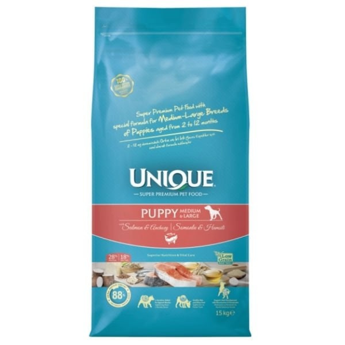 Unique Somonlu ve Hamsili Orta ve Büyük Irk Düşük Tahıllı Yavru Köpek Maması 15 Kg Unique Somonlu ve Hamsili Orta ve Büyük Irk Düşük Tahıllı Yavru Köpek Maması 15 Kg