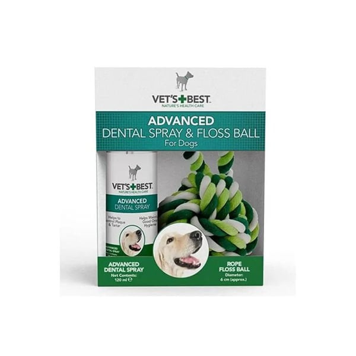 Vet's Best Nane ve Aloe Veralı Köpek Diş Temizleyici Ağız Spreyi ve Halat Top 100 Ml