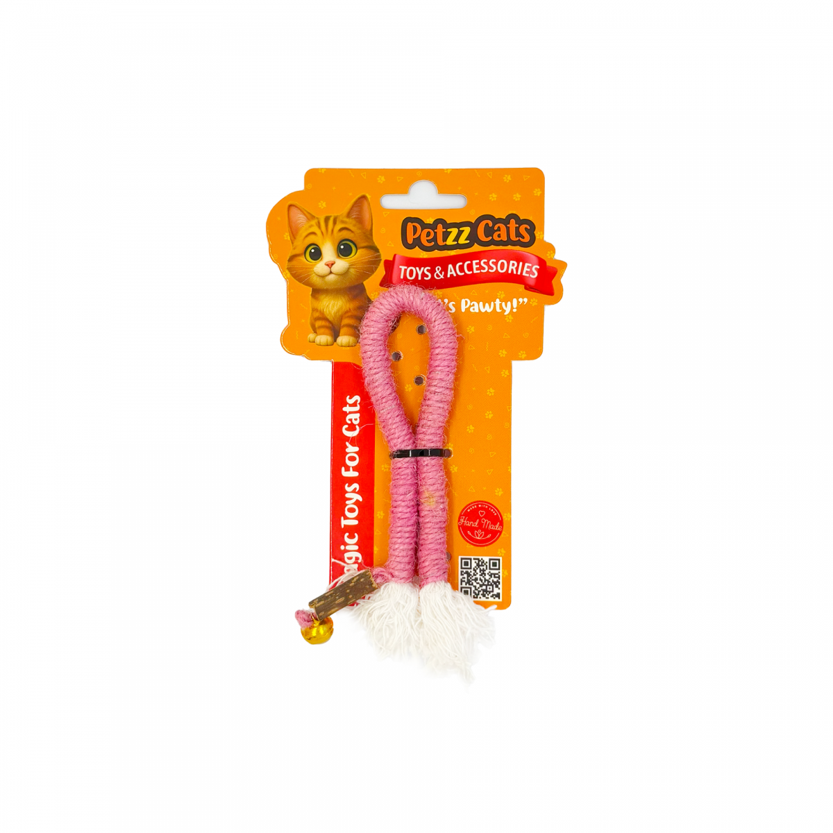 PetzzCats Rope Matatabi ve Çıngırak Sesli Peluş Kedi Oyuncağı Pembe