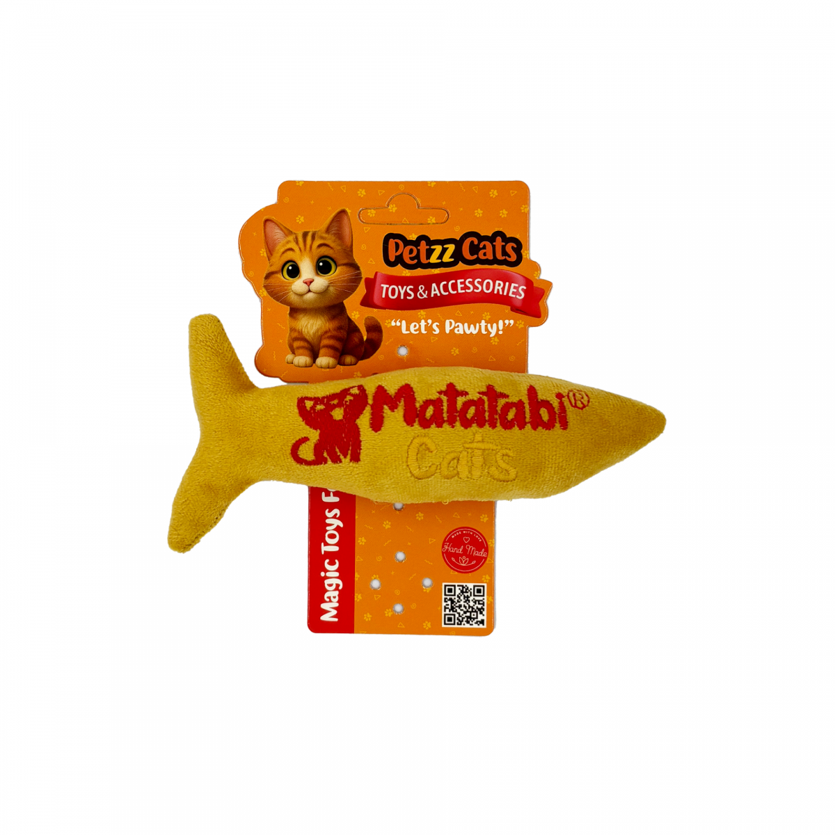 PetzzCats Jr. Fish Matatabi ve Çıngırak Sesli Peluş Kedi Oyuncağı Sarı 17x7 Cm