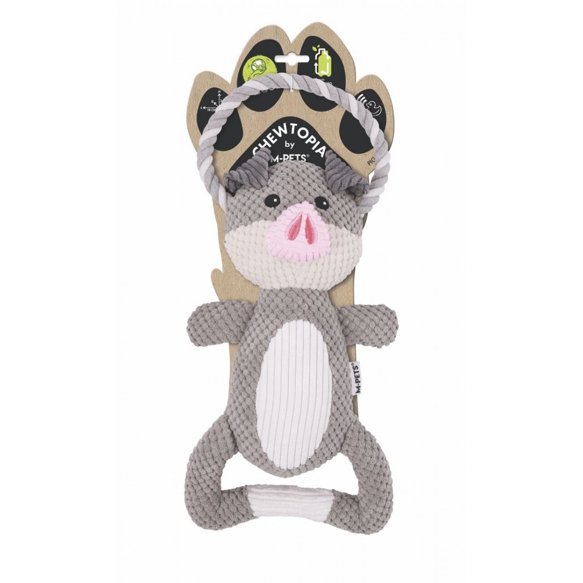 M-Pets Eco Chewtopia Domuz Peluş Kedi ve Köpek Oyuncağı 34x19x8 Cm Gri