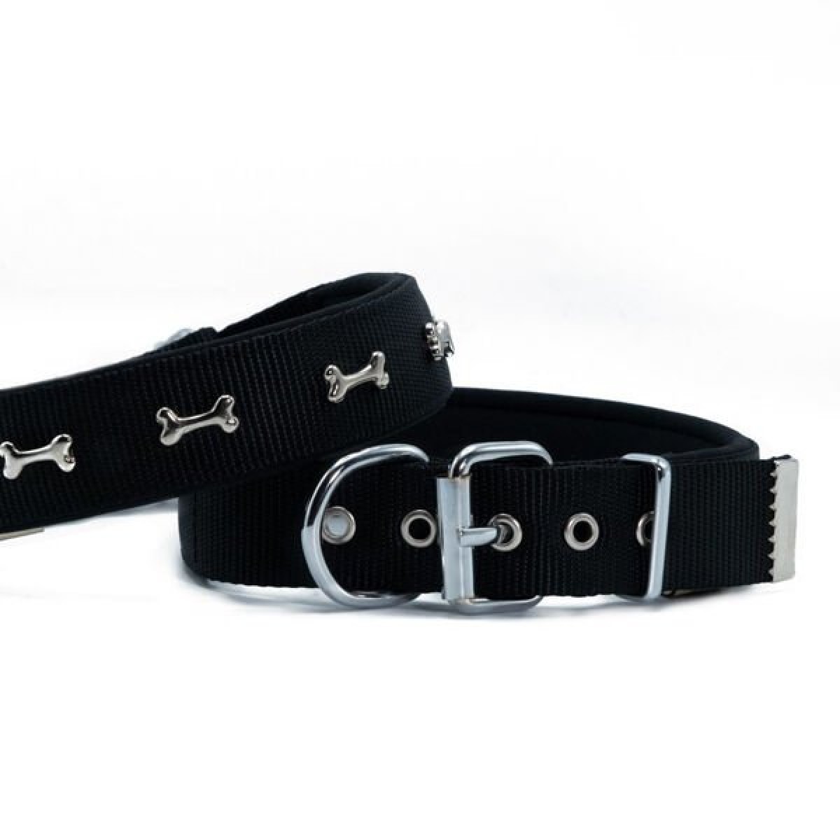 Doggie Comfort Dokuma Kemikli Köpek Boyun Tasması Medium Siyah 3x42-50 Cm