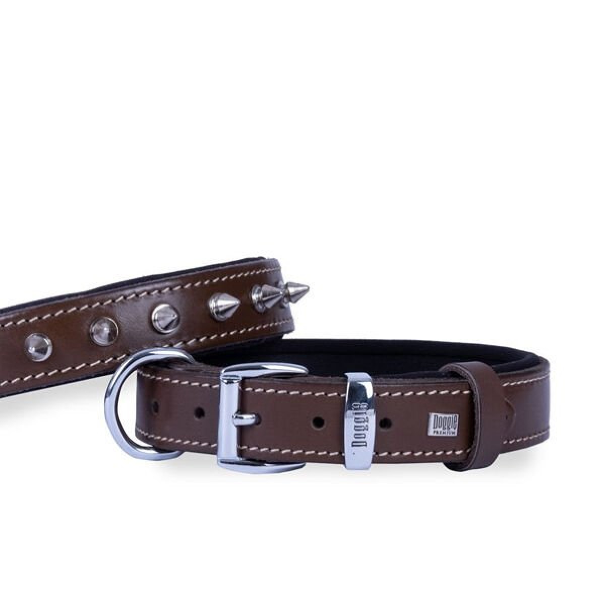 Doggie Comfort Deri Çivili Köpek Boyun Tasması Medium Kahverengi 3x42-50 Cm