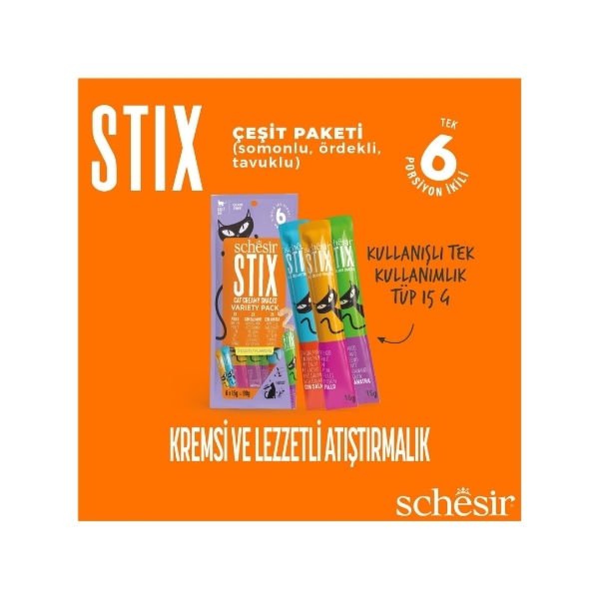 Schesir Cat Stick Karışık Lezzetli Sıvı Kedi Ödül Maması 1 Adet 6x15 Gr