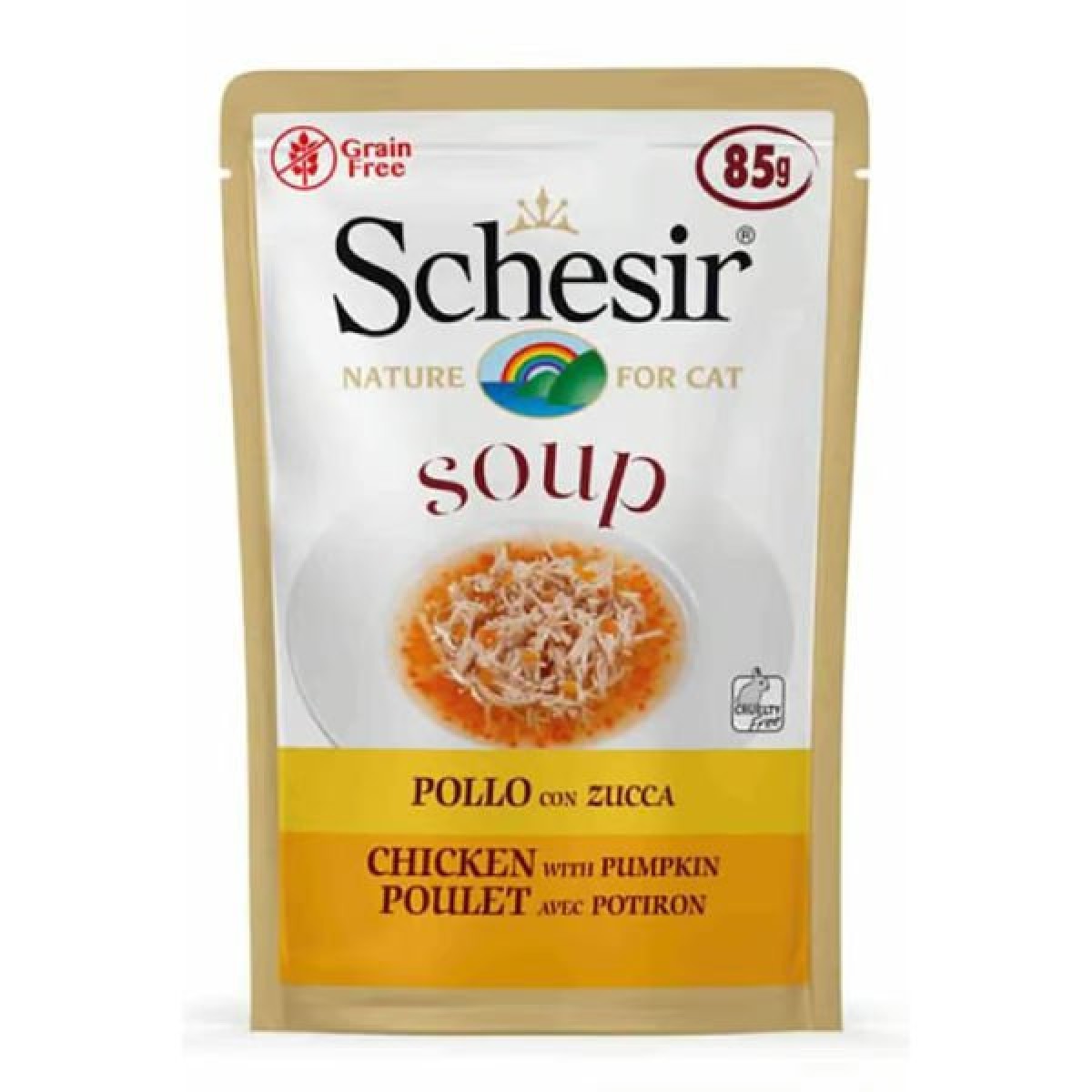 Schesir For Cat Tavuklu ve Balkabaklı Tahılsız Yetişkin Kedi Çorbası 1 Adet 85 Gr