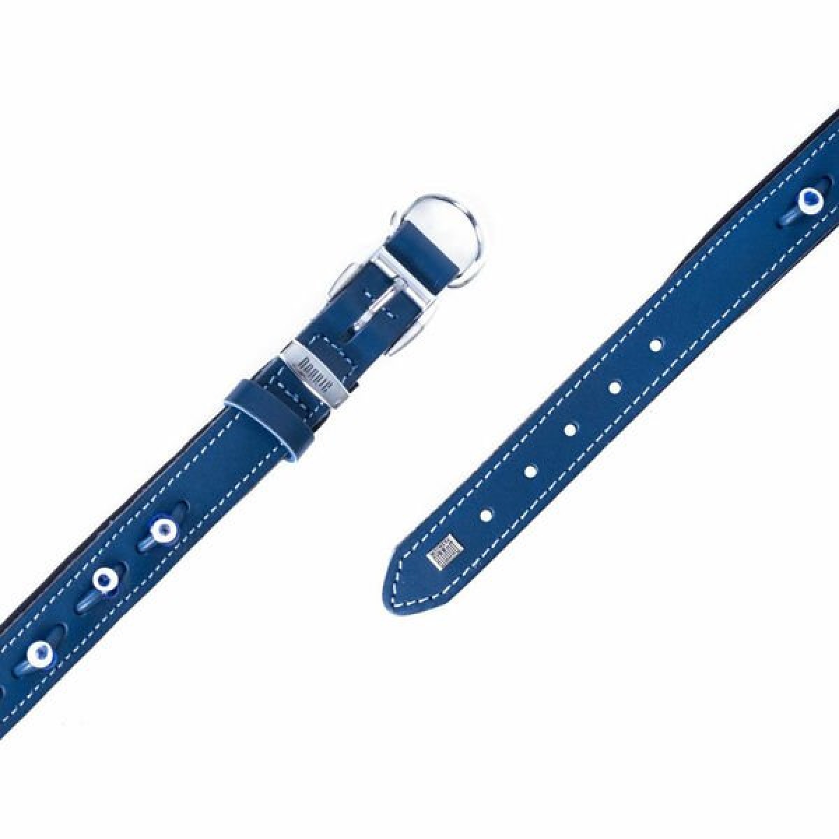 Doggie Comfort Deri Nazar Boncuklu Köpek Boyun Tasması Medium Mavi 2x30-35 Cm