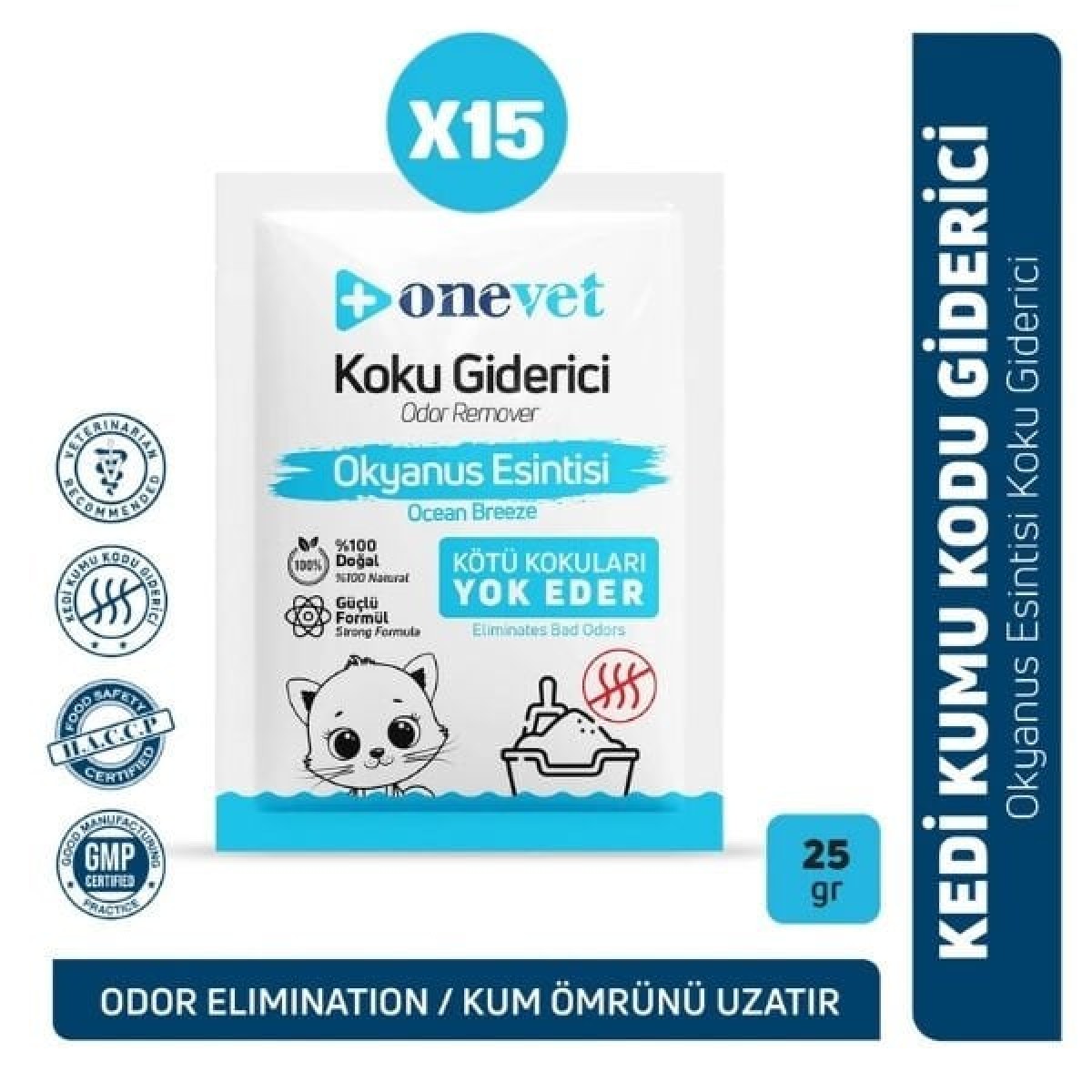 OneVet Kedi Kumu Koku Giderici 15x25 Gr Okyanus Esintili