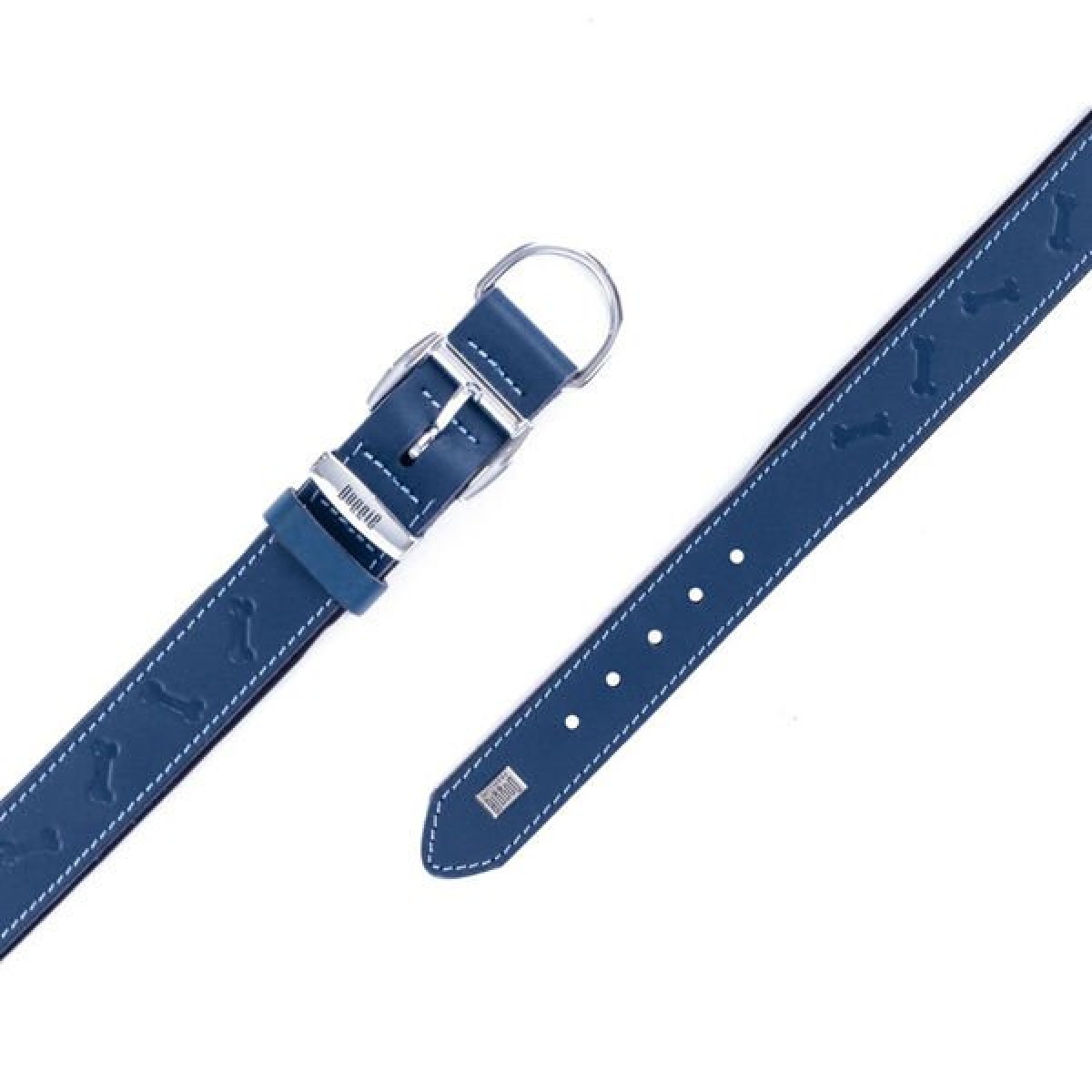 Doggie Comfort Deri Kemik Desenli Köpek Boyun Tasması Medium Mavi 4x52-60 Cm