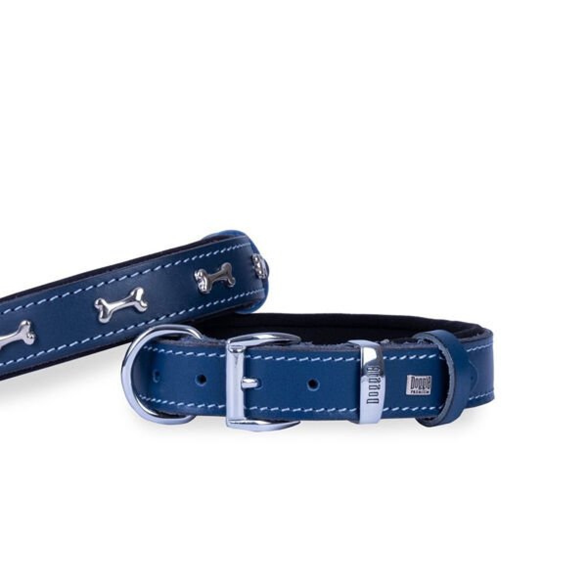 Doggie Comfort Deri Kemik Süslü Köpek Boyun Tasması Medium Mavi 3x42-50 Cm